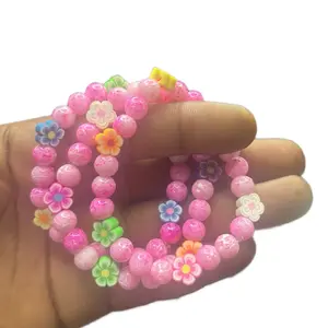 Elegant Pink Beaded Bracelet with Flowers(1) bracelet not a set