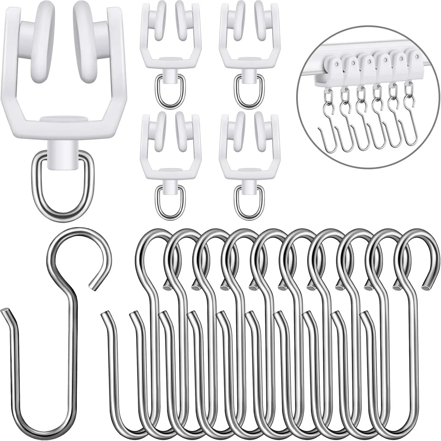 120-Piece Minimalist Curtain Rail Pulley & Hook Set - White Plastic Slide Rail, Metal Hooks, Easy Install for Ceiling/Wall Mounting, Suitable for Home Living Rooms Modern Decor