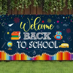 2D flat banner1pcsstarryBack to School Backdrop, Welcome Back To School Banner Sign  Inch School Party Decorations First Day of School Banner Bulletin Board Welcome Graduate Party Decor Props Outdoor Door Portrait Photography Studio Professional Backdrops