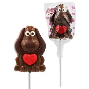 Valentine's Day Puppy Big Chocolate Lollipop Holiday Treats, Milk Chocolate Pop Party Bag Fillers, Individually Wrapped, Kosher Certified, 3oz Chocolate Sucker (Hush Puppy)