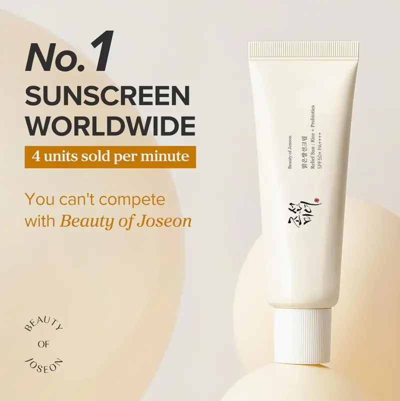 Beauty of Joseon Relief Sun Rice Probiotics SPF50+ PA++++ Pack-1 No 1 Sunscreen Worldwide 4 Units Sold Per Minute