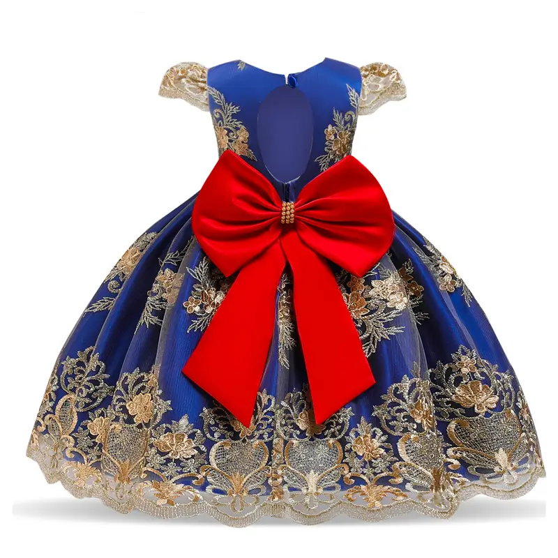 Embroidery Luxury Princess Dress for Kids Girls Flower Elegant Birthday Party Formal Gown Big Bow Lace Children's Pageant Ceremony Holiday Clothes Gir