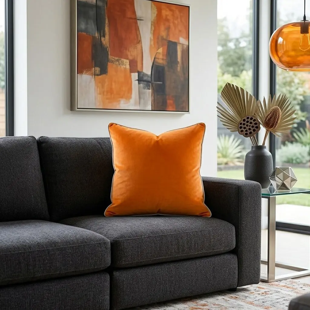 Noah Orange Silver Velvet Pillow