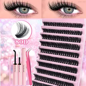 DIY Lash Clusters Kit - Ultra Thick, Curved 3D Stereo Individual Lashes, Western Dramatic Russian Style, At-Home Extension Accessory for Club, Bridal Glam Makeup (Fashion Costume Jewelry Accessory)