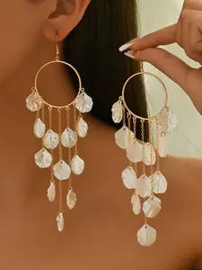 Women's Dangle Earrings, High Quality Earrings, Vintage Summer Ocean Style, Geometric Design, Unique Geometric Shape, Faux Shell Material, Perfect Gift for Parties & Weddings, Long Tassel