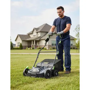 Electric Lawn Dethatcher and Scarifier - 15.5 Amp 2-in-1 Corded Aerator - 14-Inch Steel Blades - 5-Position Depth Adjustment - 14.5 gal Collection Bag - Adjustable Handle - Perfect for Lawn and Yard Care - Model A03-102B