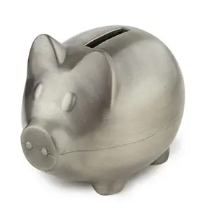 Jiallo 80035 Plain Piggy Bank, Pewter Finish