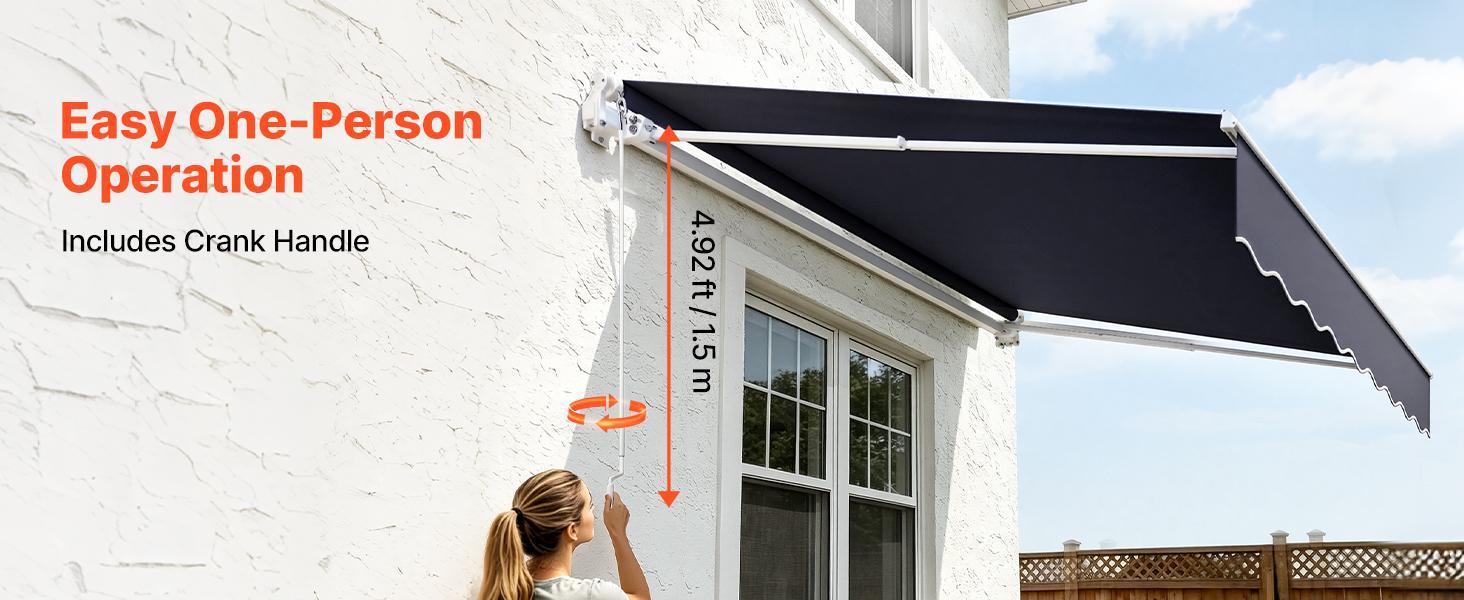 VEVOR Manual Retractable Awning, 9.8' x 8.2' Outdoor Patio Awning Retractable Sun Shade, Patio Door Window Water-Resistant Polyester Sunshade Shelter with Crank Handle for Deck, Balcony, Yard, Gray