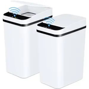 2 Pack 12L Bathroom Automatic Trash Cans Touchless Motion Sensor Slim with Lid for Bathroom Bedroom Living Room Office White