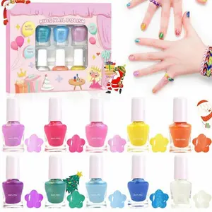 Valentine’s Day Glitter Nail Polish Set for Kids – 10 Sparkly Colors, Non-Toxic Water-Based Quick-Dry Peel-Off Nail Polish Kit for Girls, Toddlers & Teens, Cute Gift for Party & Play
