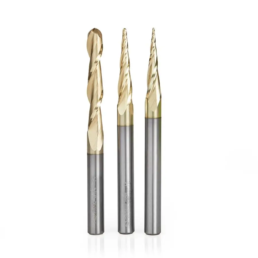 Amana Tool AMS-185 3-Pc CNC 2D and 3D Carving Ball Nose ZrN Coated SC 1/4 Inch SHK Router Bit Collection Includes 46280 (1/32), 46282 (1/16) & 46294 (1/4 D.)