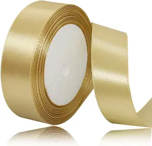 Solid Color Gold Satin Ribbon, 1 Inches x 25 Yards Fabric Satin Ribbon for Gift Wrapping, Crafts, Hair Bows Making, Wreath, Wedding Party Decoration and Other Sewing Projects