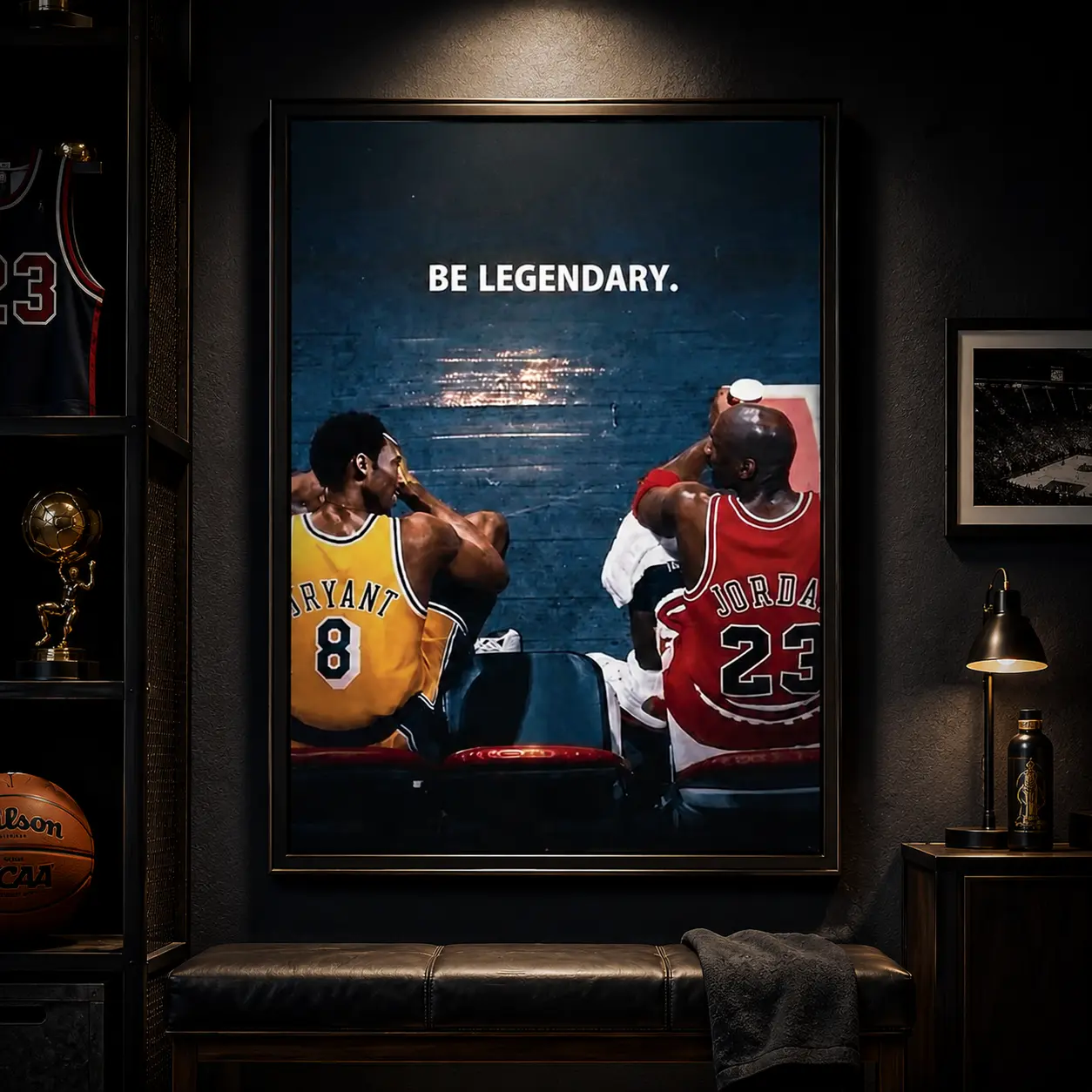 Kobe Bryant and Michael Jordan Poster, Be Legendary Motivational Basketball Wall Art, Sports Legend Print for Gym, Locker Room, or Man Cave Decor Canvas Wall Art, NBA Legend, Lakers Bulls Decor, Basketball Gift, Gym Decor, USA Sports Wall Art Style