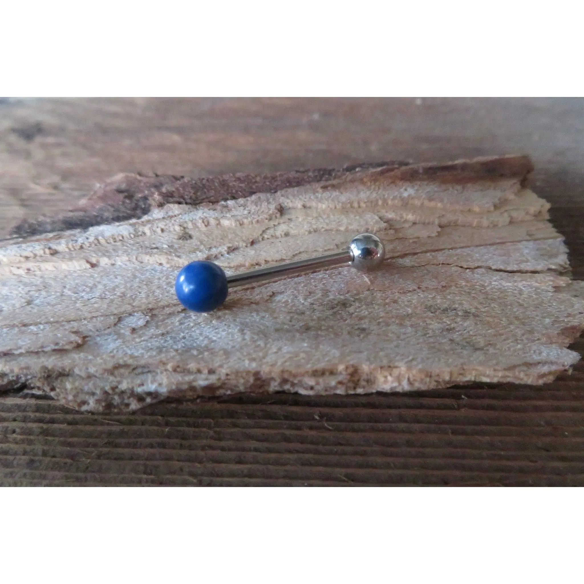 Blue Jasper Natural Stone 14G Surgical Steel or Titanium Ti6Al4V ELI Implant Grade Tongue Ring