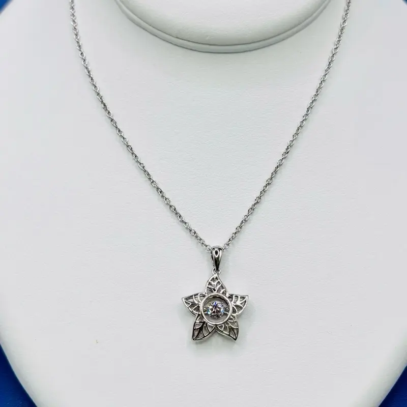 Twinkles Sea And Sand Sterling Silver & Swarovski Crystal Dancing Stone Star Pendant with Adjustable Chain