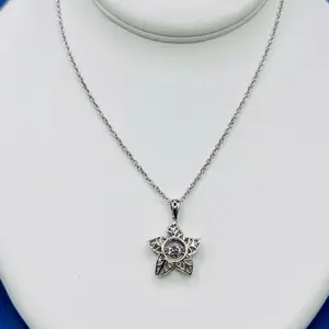 Twinkles Sea And Sand Sterling Silver & Swarovski Crystal Dancing Stone Star Pendant with Adjustable Chain