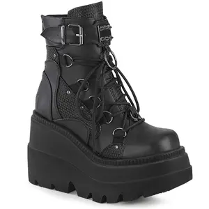 Demonia Shaker-60 Black Vegan Leather Ankle Boots
