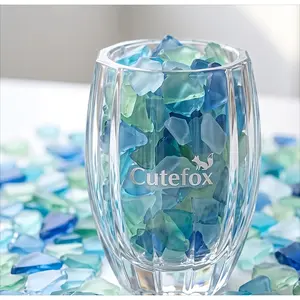 Mixed blue ocean glass gravel, suitable for vase filling, DIY handicrafts, and home decoration, 100g crushed glass particles, used for succulent potted plants, photo frames, and mirror mosaic art, frosted ocean blue decorative stone