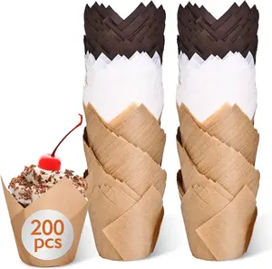 200pcs Tulip Cupcake Liners for Baking Cups, Excellent Muffin Liners, Unbleached Parchment Paper for Baking, Grease Resistant Cupcakes Wrappers for Party, Christmas
