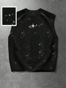 1 Piece Men's Sleeveless Tank Top, Sleeveless Sports Vest, Athleisure Wear With Galaxy Starry Sky Print, Breathable & Quick-Dry For Gym Workouts And Street Style