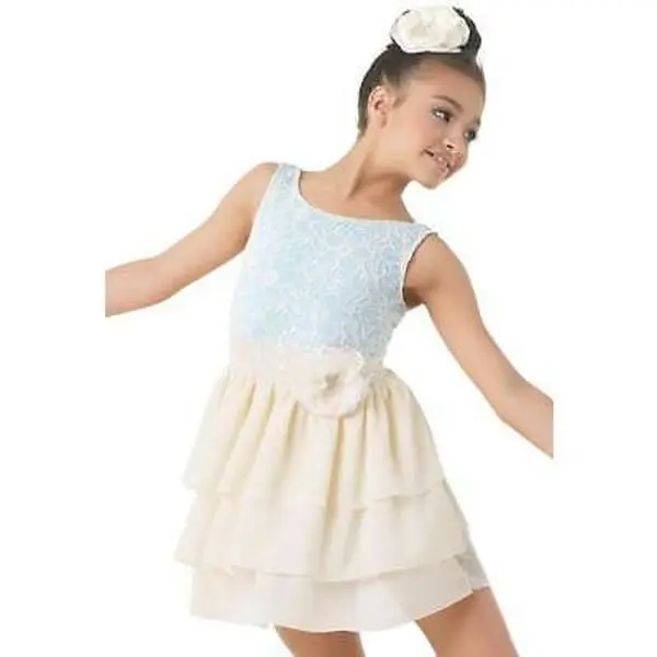 Pre-Owned Costume Medium Child Blue Weissman 9402 Lyrical Ballet Contemporary Lace Dress