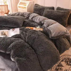 Solid Color Plush Duvet Cover Set, 1 Set Including 1 Count Duvet Cover & 2 Counts Pillowcase without Filler, Soft Comfortable Bedding Set for Home Bedroom, Comfy Bed Sets