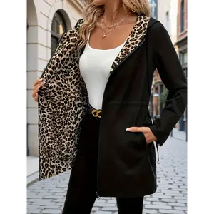 [winter coats for woman] Spring And Autumn New Leopard Print Hooded Reversible Jacket