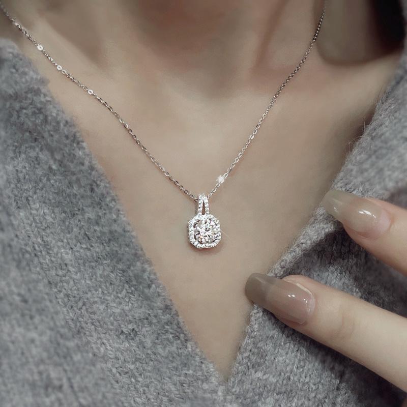 1CT Moissanite Cushion Halo Necklace S925 w/GRA Certificate