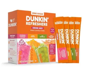 Dunkin’ Refreshers Singles To Go! Zero Sugar Powdered Drink Mix, 30 Ct Variety Pack, Energy from Green Tea, Aspartame-Free, No Synthetic Colors, 30 Single-Serve Packets, Just Add Water