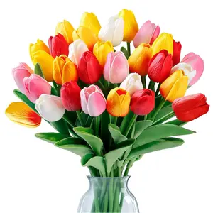 15-Piece Tulip PU Artificial Flowers, Perfect for Weddings & Spring Bouquets, Ideal Home Party Office Decorations, Vibrant Faux Flowers