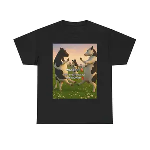 The First of the Month Cow Graphic Tee - Funny Animal T-Shirt, Casual Wear