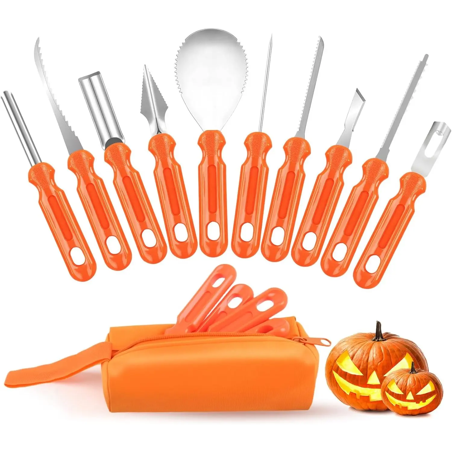 Pumpkin Carving Kit 10 PCS Halloween Professional Pumpkin Carving Tools with Carrying Bag Stainless Steel Pumpkin Carving Set for Halloween