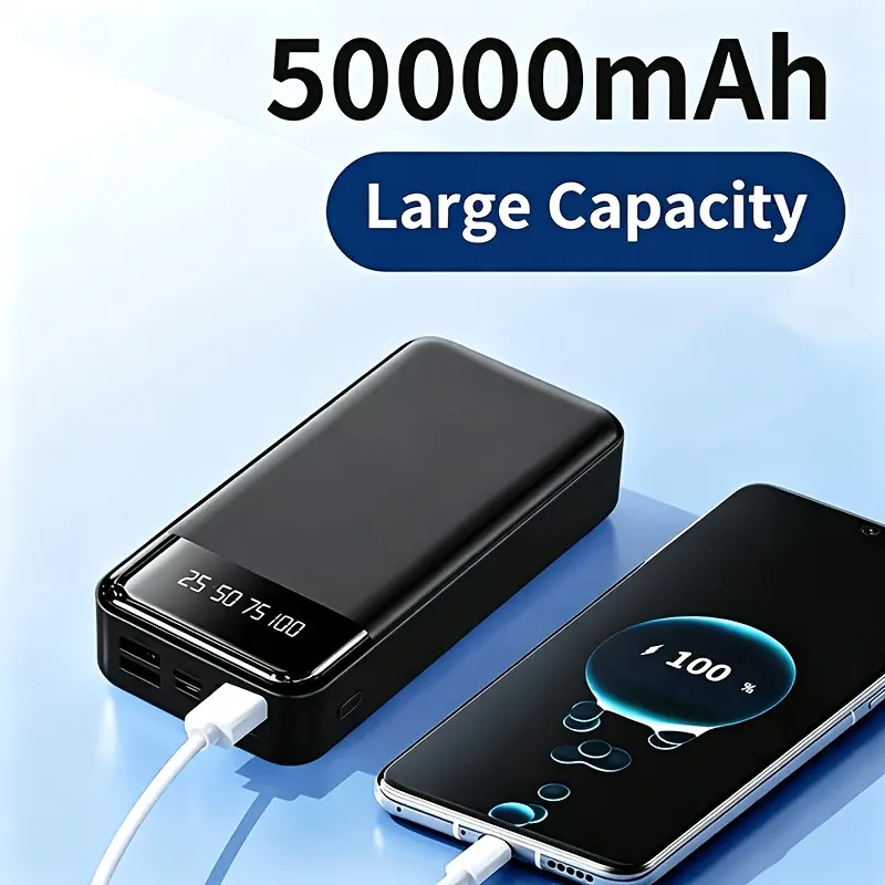 50000mAh Portable Power Bank with 22.5W Fast Charge, LED Screen, Flashlight, Emergency Power Reserve, 2 Outputs - Outdoor Camping Accessory, Suitable for Phones, Android & Digital Devices, Holiday Gift