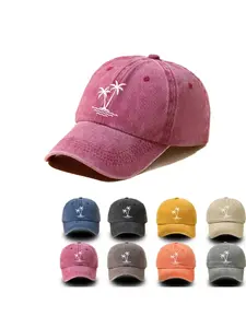 Vintage Palm Tree Print Design Baseball Cap Men Women Unisex Washed Cotton Truck Driver's Father's Sun Hat