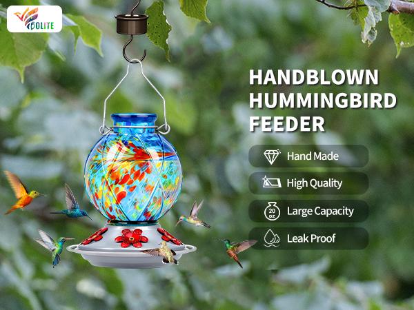 BOLITE Mesh Ball Glass Hummingbird Feeder Leak-Proof | 20 Oz | Red & Purple | Perfect Bird Lover Gift