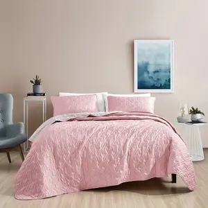 Multi-Functional Quilt Set - Reversible Comfortable Bedspread Set for Queen & King Beds in Pink with Quilted Design and Matching Pillowcases