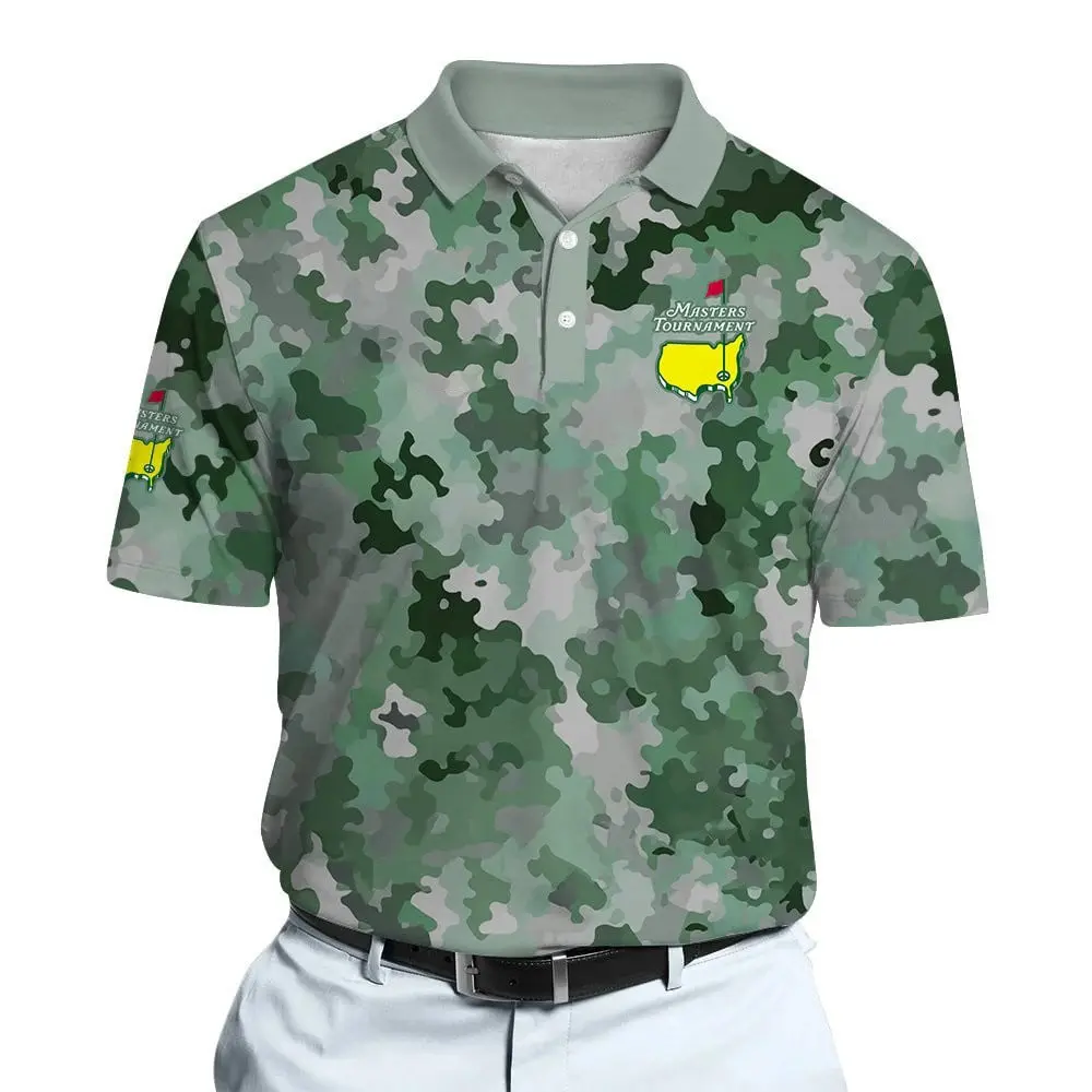 Masters Green Camouflage Polo Golf Shirt Short Sleeve Outdoors Sport Menswear Tops Print