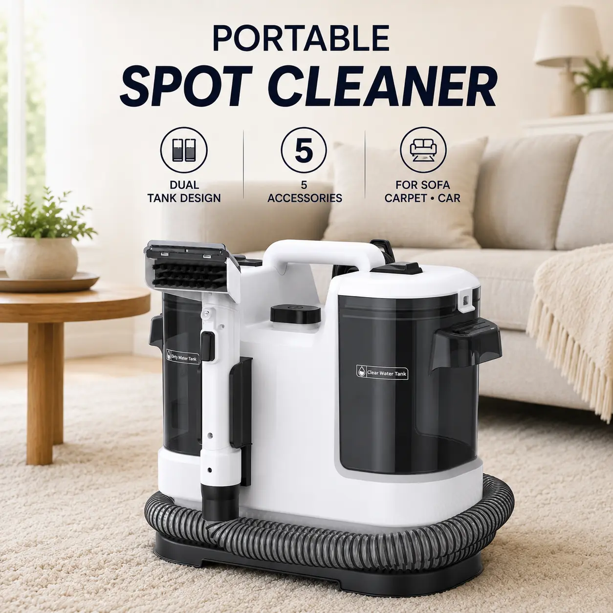 Lubluelu Portable Carpet & Upholstery Cleaner, 13.5KPa Powerful Suction Spot Cleaner, Dual Water Tanks, Self-Cleaning Hose for Pet Stains, Sofas, Car Seats, Mattresses & Carpets