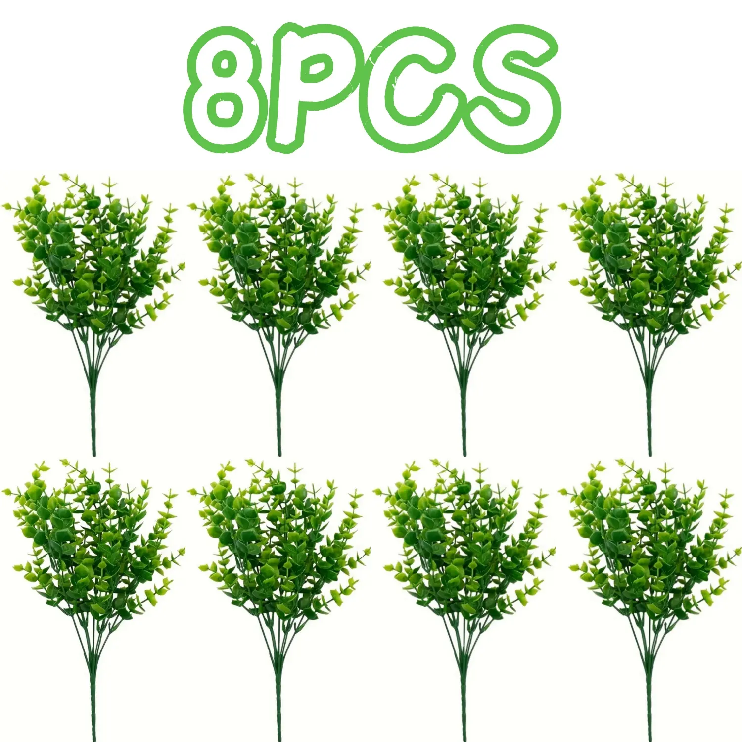 8 Pcs UV-Resistant Outdoor Artificial Boxwood Stems, Faux Plastic Greenery Decorative Bouquet for Indoor/Outdoor Use – Balcony, Walkway, Dining Table Decor, Bridal Shower Gift