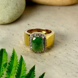 Green Aventurine & Austrian Crystal Statement Ring, Gift for Yourself, Handmade Jewelry/SZ.7