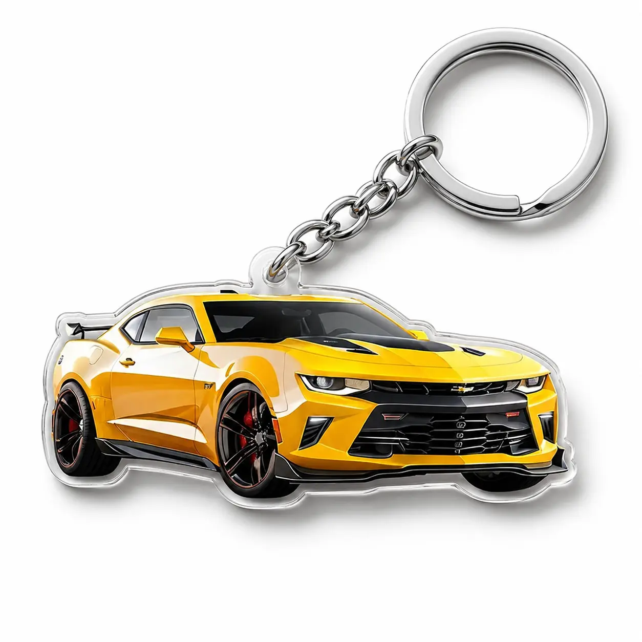 Yellow Camaro Keychain – Muscle Car Key Ring, Sports Car Accessory, Gift for Fans, Drivers & Car Lovers