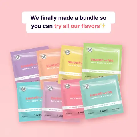 SWEETUMS Flavored Wipes Sample Pack pH Balanced 24 Individually Wrapped Scented Gynecologist Tested Dermatologist Tested - Feminine Hygiene Products Mint Soft Soft Strawberry Cinnamon Bun Mango Sweet Mint Grape Pina Colada Passion Fruit Honey Lavender