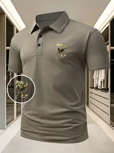 Unisex Short Sleeve Polo Shirt, Quick-Dry Geometric Pattern, Breathable Comfort, Sporty Style, Casual Wear, Left Chest Print Design
