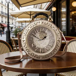 Women’s vintage crossbody shoulder bag with a clock function powered by a built-in battery, made of waterproof polyurethane leather, featuring multiple secure compartments—an ideal gift choice.