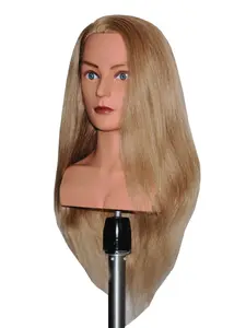 Hairdressing Training Dummy, 100% Real Hair Mannequin Head, Blow Dry, Curl, Dye, Bleach, Blue Eyes, Blonde Hair, Full Human Hair Doll Head