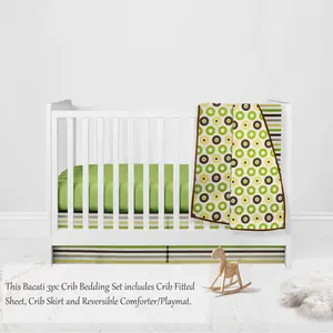 Bacati Mod Dots Stripes 3-Piece Crib Bedding Set - Green/Yellow/Beige/Brown