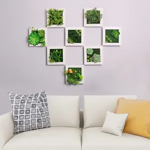 5/8/9pcs Artificial Plants Wall Decor, Garden Wall Mounted 5.9inch White Frame With Faux Lavender, Aloe Vera, Aglaia Odorata Lour, Etc, Greenery Wall Decor Set For Home Office, Shelf Decor,Wall Stickers