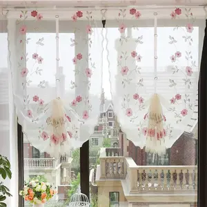 INS Style Curtain Minimalist Daisy Embroidery Lace Window Screen Finished Bay Window Punch-Free Lifting Lifting Curtain Partition Balloon Curtain Home Decor