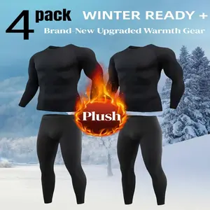 Winter Ready Thermal Set 4 Pack Fleece Lined Thickened Close-fitting Plush Material Men's Fitness Sports Underwear Machine Washable