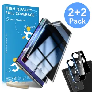 JavoYion 2+2 pack for Samsung Galaxy Note 20 Ultra - 2 Pack Privacy Soft Film + 2 Pack Lens Protector - Fingerprint Unlock Compatible, 28° Anti Spy, Bubble-Free, Case Friendly, Flexible Screen Protector, note 20 ultra privacy film